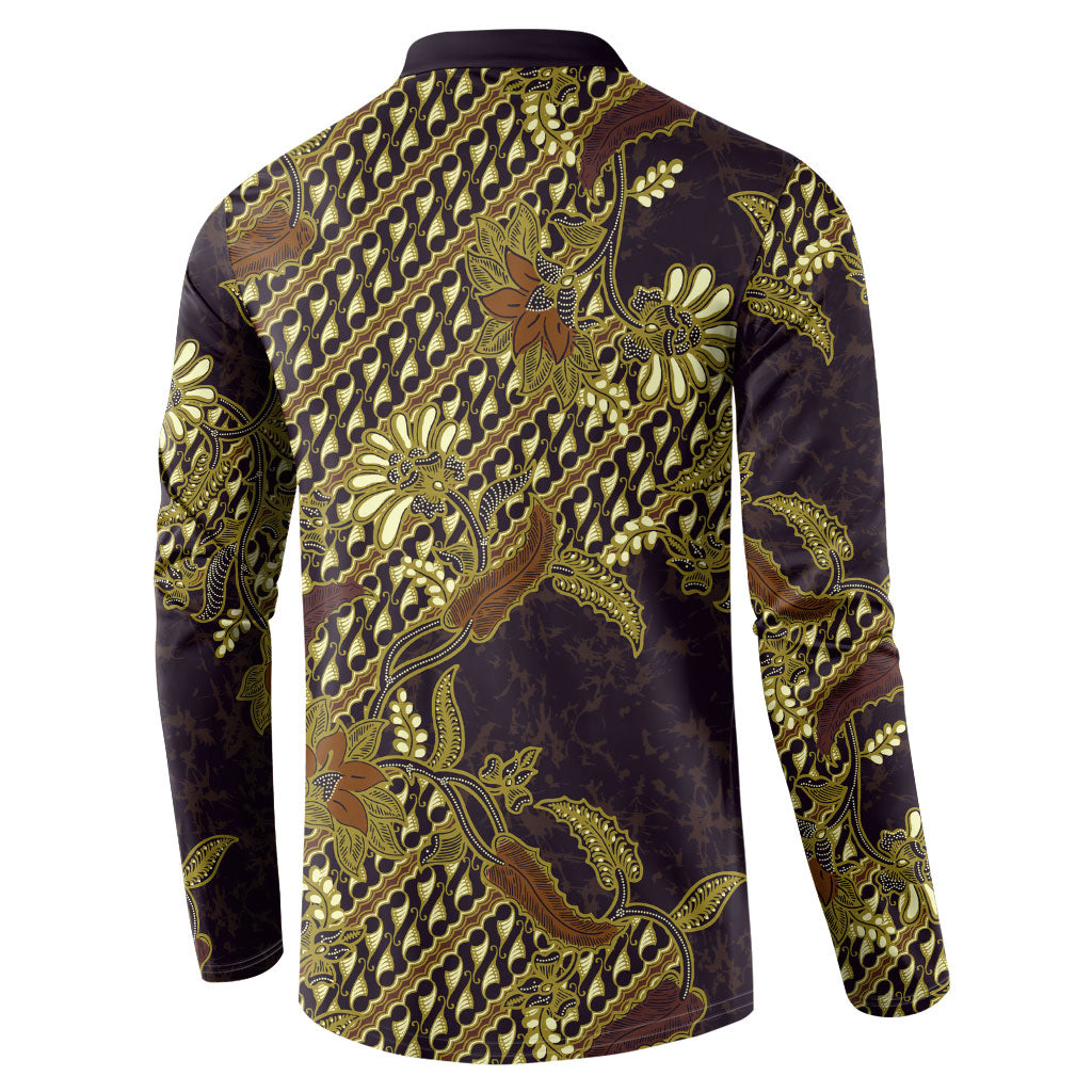 Indonesian Parang Batik Button Sweatshirt Yellow Floral Pattern
