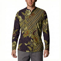 Indonesian Parang Batik Button Sweatshirt Yellow Floral Pattern