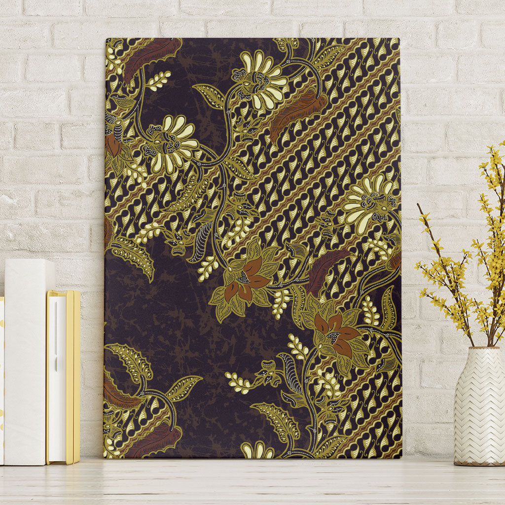 Indonesian Parang Batik Canvas Wall Art Yellow Floral Pattern