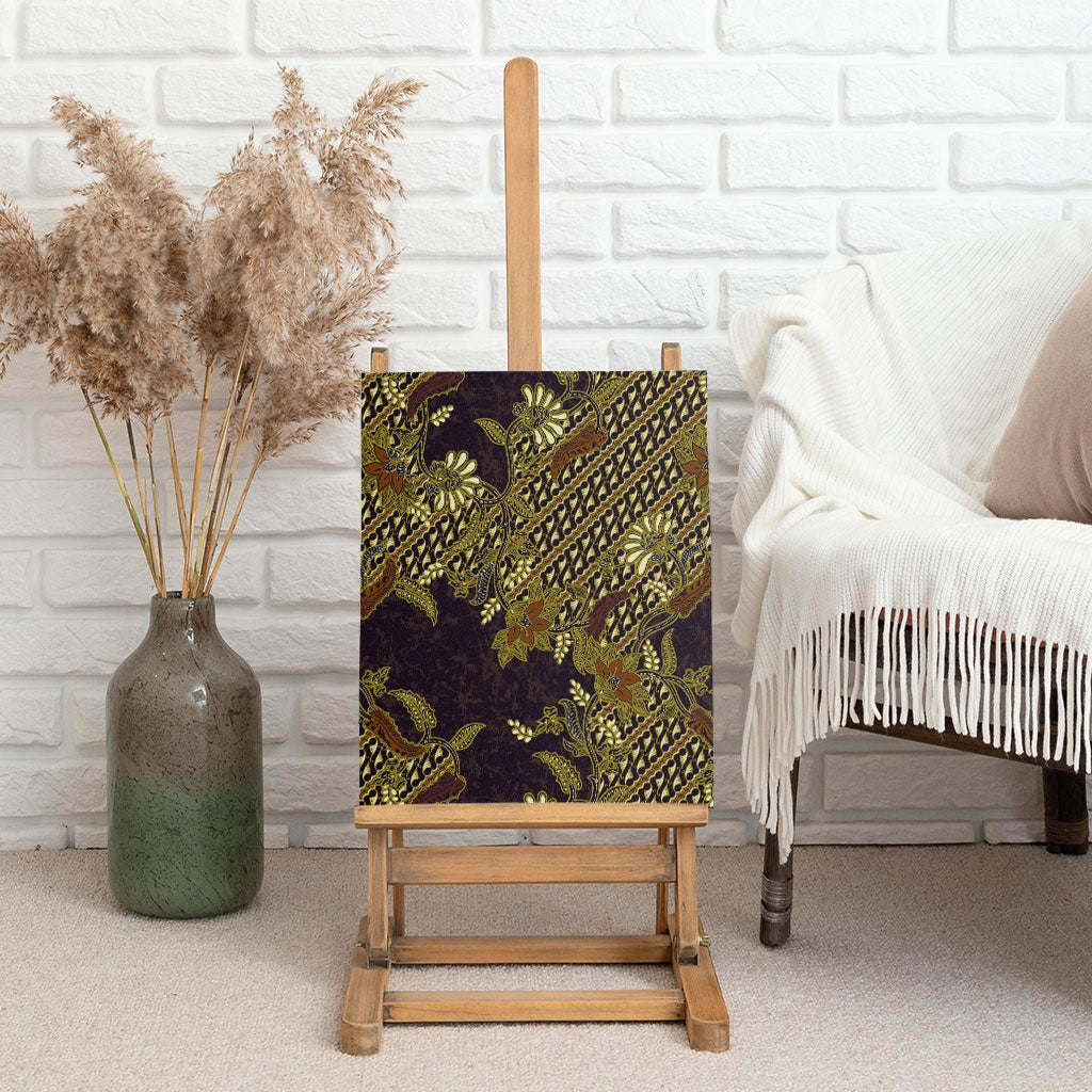 Indonesian Parang Batik Canvas Wall Art Yellow Floral Pattern
