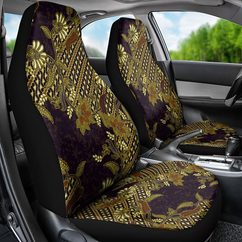 Indonesian Parang Batik Car Seat Cover Yellow Floral Pattern