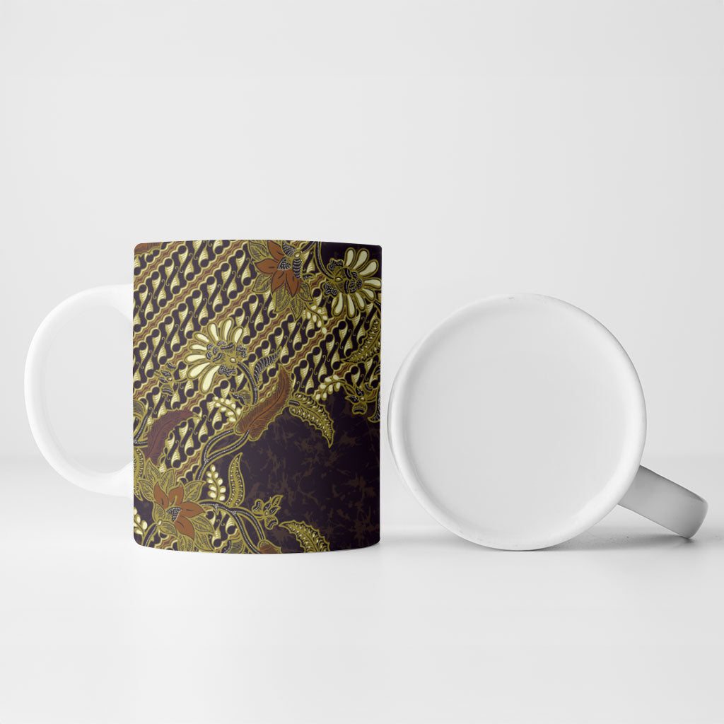 Indonesian Parang Batik Ceramic Mug Yellow Floral Pattern