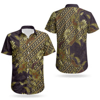Indonesian Parang Batik Couples Matching Puletasi and Hawaiian Shirt Yellow Floral Pattern