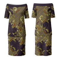 Indonesian Parang Batik Couples Matching Puletasi and Hawaiian Shirt Yellow Floral Pattern
