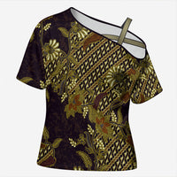 Indonesian Parang Batik Cross Shoulder Shirt Yellow Floral Pattern