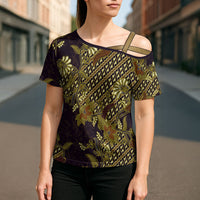 Indonesian Parang Batik Cross Shoulder Shirt Yellow Floral Pattern