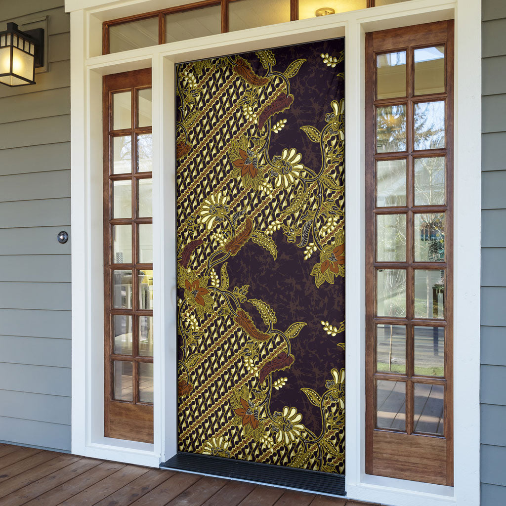 Indonesian Parang Batik Door Cover Yellow Floral Pattern