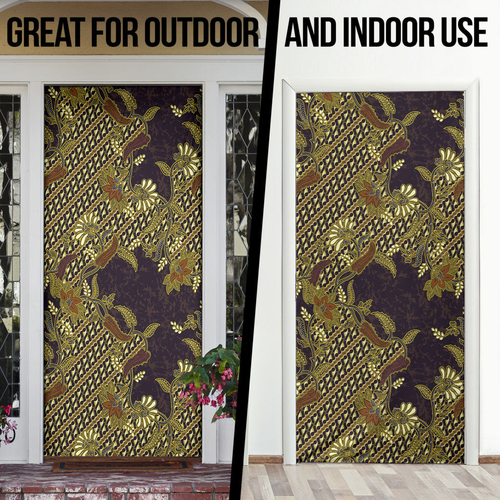 Indonesian Parang Batik Door Cover Yellow Floral Pattern