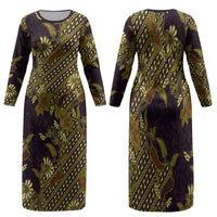 Indonesian Parang Batik Family Matching Long Sleeve Bodycon Dress and Hawaiian Shirt Yellow Floral Pattern