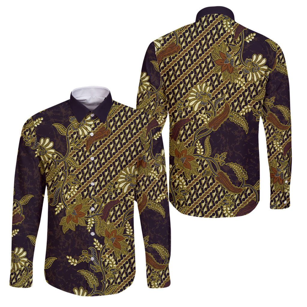 Indonesian Parang Batik Family Matching Short Sleeve Bodycon Dress and Hawaiian Shirt Yellow Floral Pattern