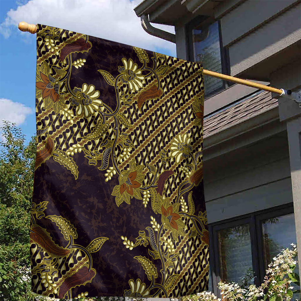 Indonesian Parang Batik Garden Flag Yellow Floral Pattern