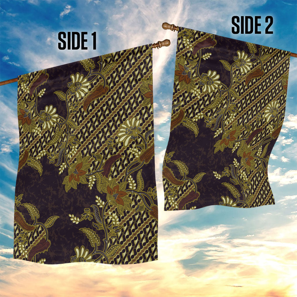 Indonesian Parang Batik Garden Flag Yellow Floral Pattern