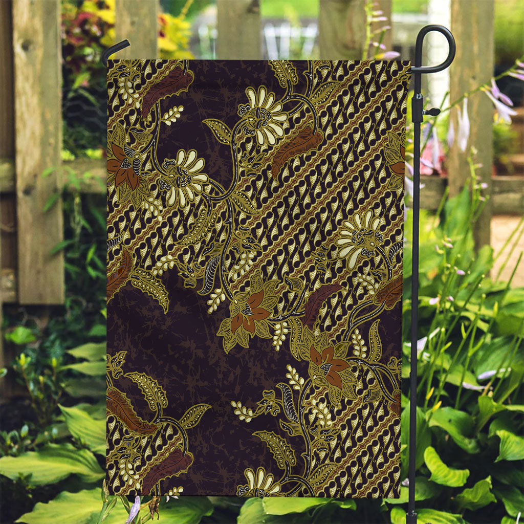 Indonesian Parang Batik Garden Flag Yellow Floral Pattern