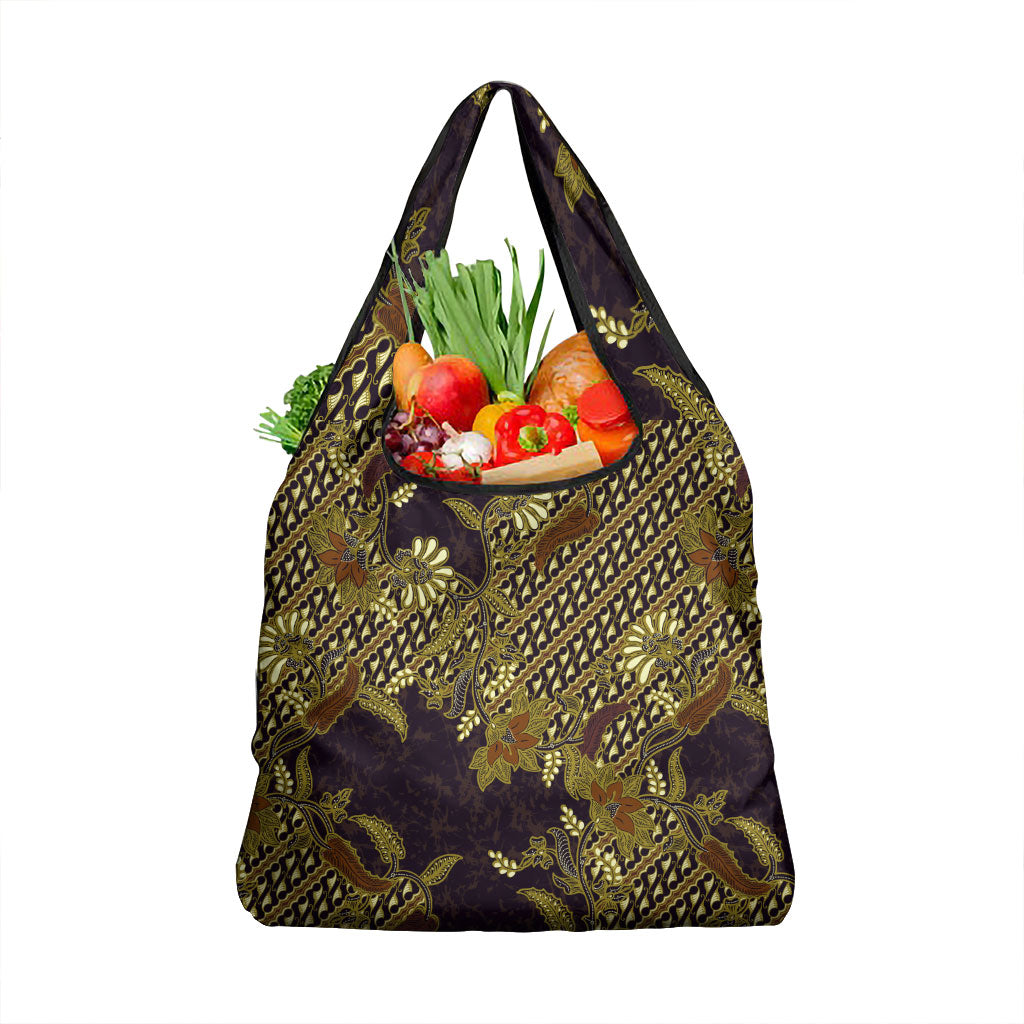 Indonesian Parang Batik Grocery Bag Yellow Floral Pattern