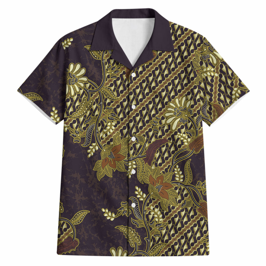 Indonesian Parang Batik Hawaiian Shirt Yellow Floral Pattern