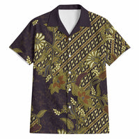 Indonesian Parang Batik Hawaiian Shirt Yellow Floral Pattern