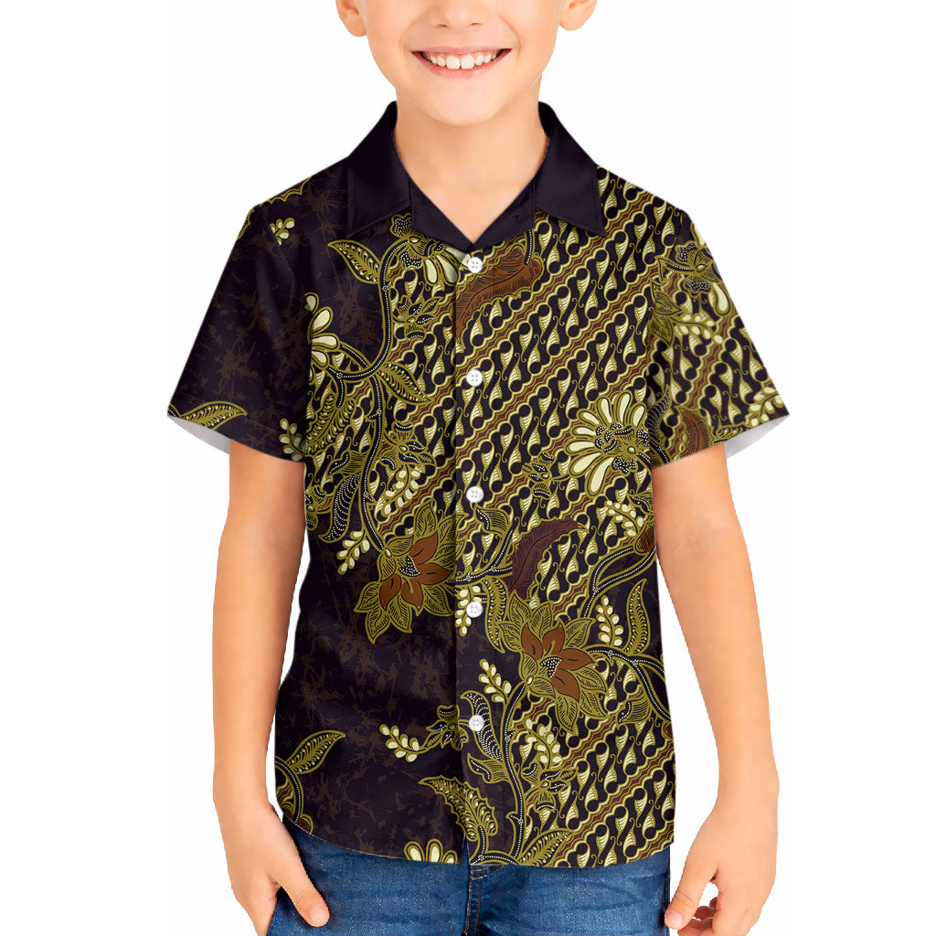 Indonesian Parang Batik Hawaiian Shirt Yellow Floral Pattern