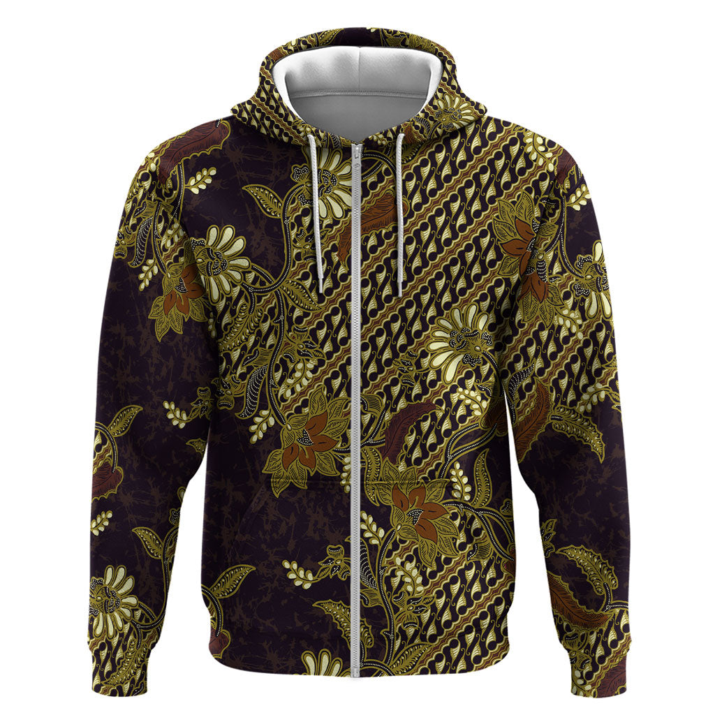Indonesian Parang Batik Hoodie Yellow Floral Pattern