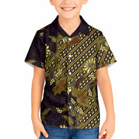 Indonesian Parang Batik Kid Hawaiian Shirt Yellow Floral Pattern
