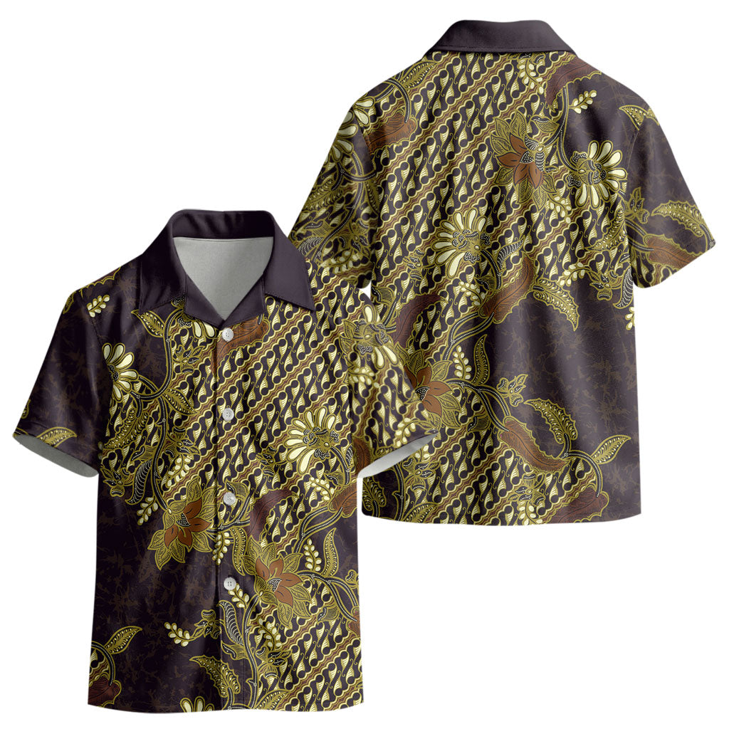 Indonesian Parang Batik Kid Hawaiian Shirt Yellow Floral Pattern
