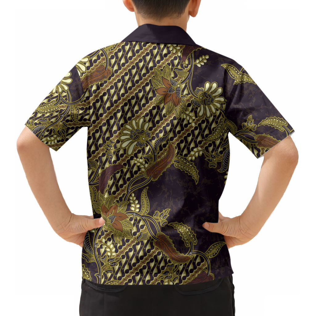 Indonesian Parang Batik Kid Hawaiian Shirt Yellow Floral Pattern