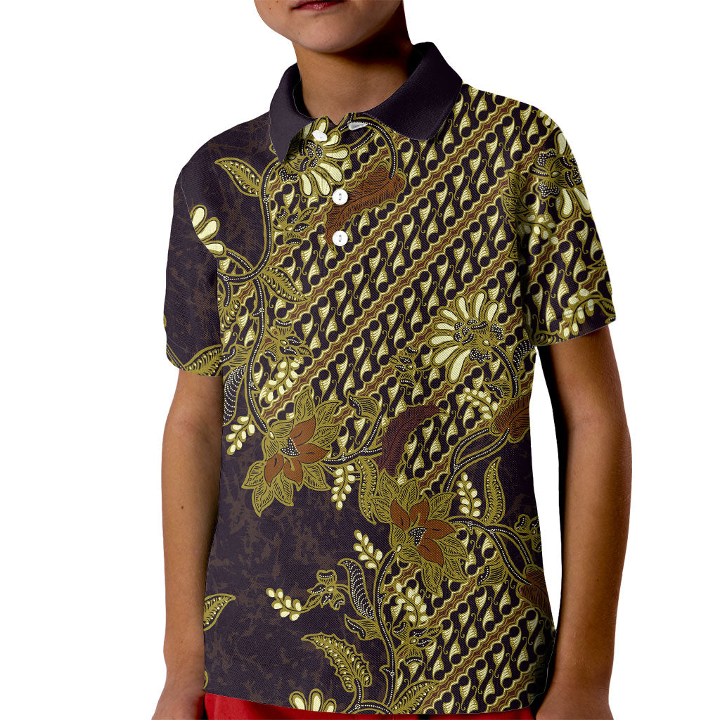 Indonesian Parang Batik Kid Polo Shirt Yellow Floral Pattern