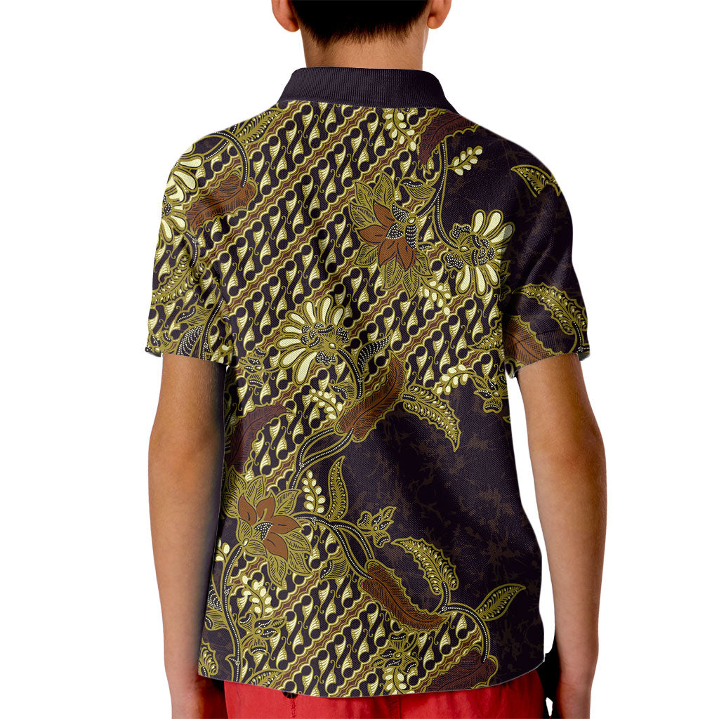 Indonesian Parang Batik Kid Polo Shirt Yellow Floral Pattern