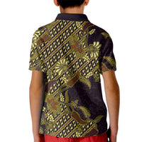 Indonesian Parang Batik Kid Polo Shirt Yellow Floral Pattern