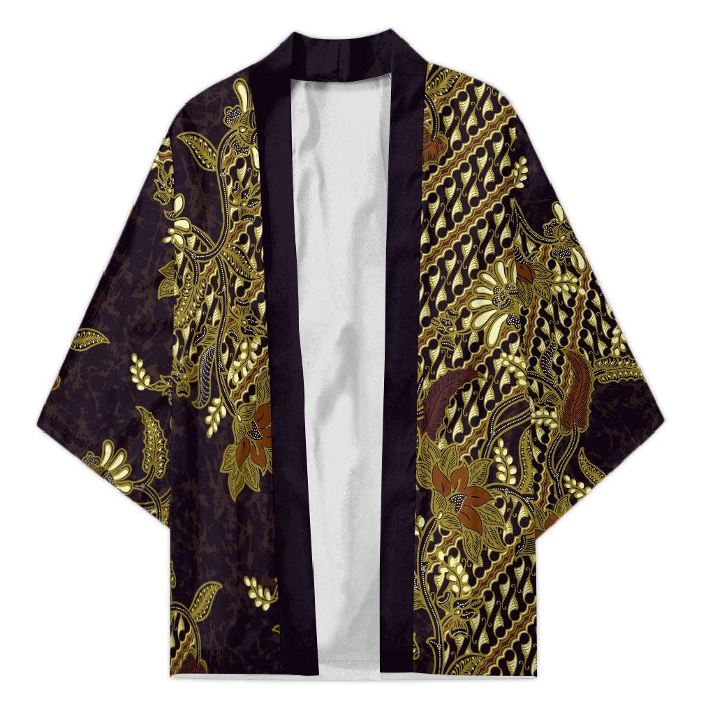 Indonesian Parang Batik Kimono Yellow Floral Pattern