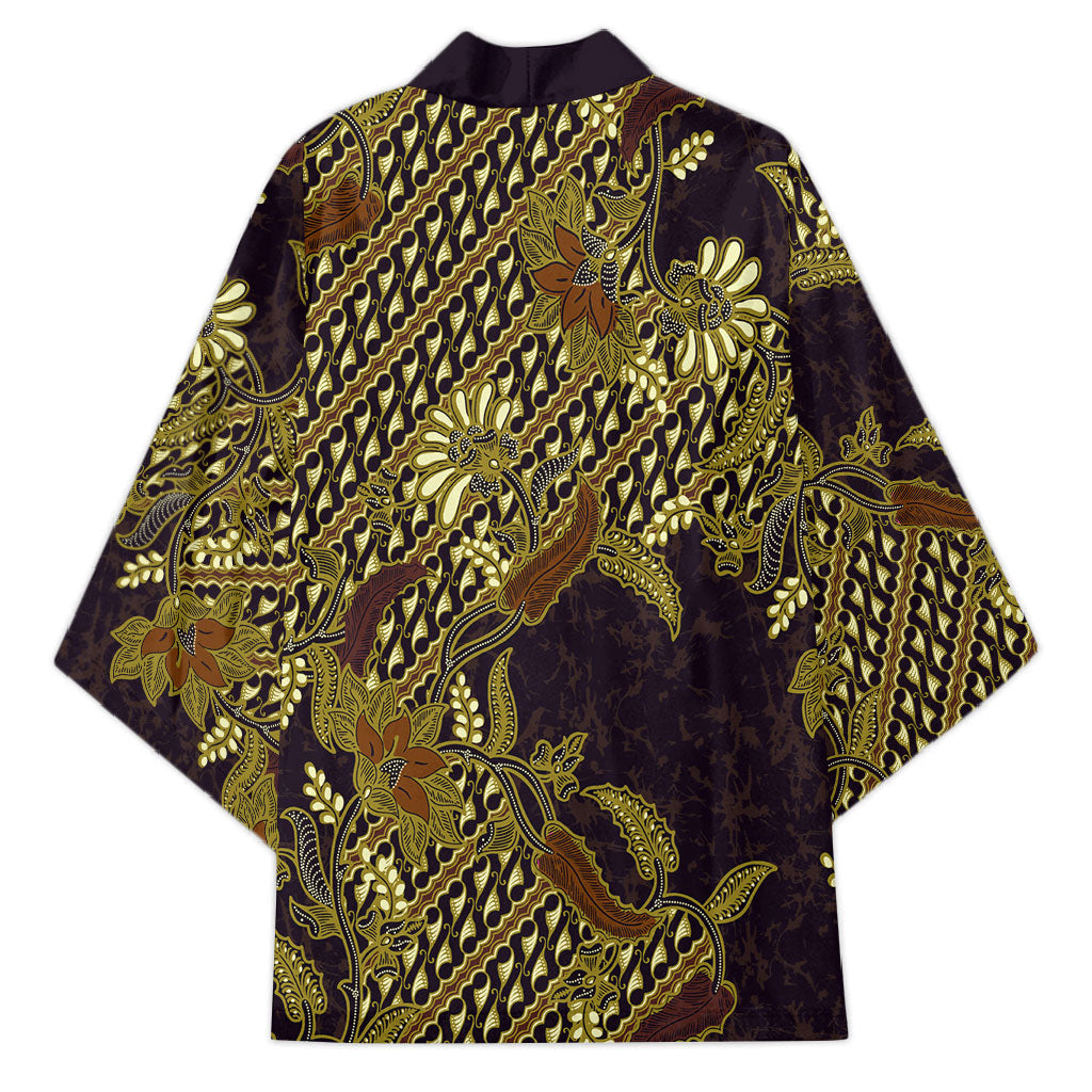 Indonesian Parang Batik Kimono Yellow Floral Pattern