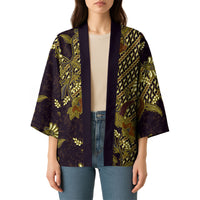 Indonesian Parang Batik Kimono Yellow Floral Pattern