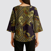 Indonesian Parang Batik Kimono Sleeve Blouse Yellow Floral Pattern