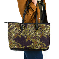 Indonesian Parang Batik Leather Tote Bag Yellow Floral Pattern