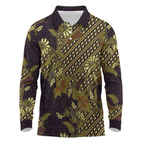 Indonesian Parang Batik Long Sleeve Polo Shirt Yellow Floral Pattern