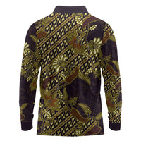Indonesian Parang Batik Long Sleeve Polo Shirt Yellow Floral Pattern