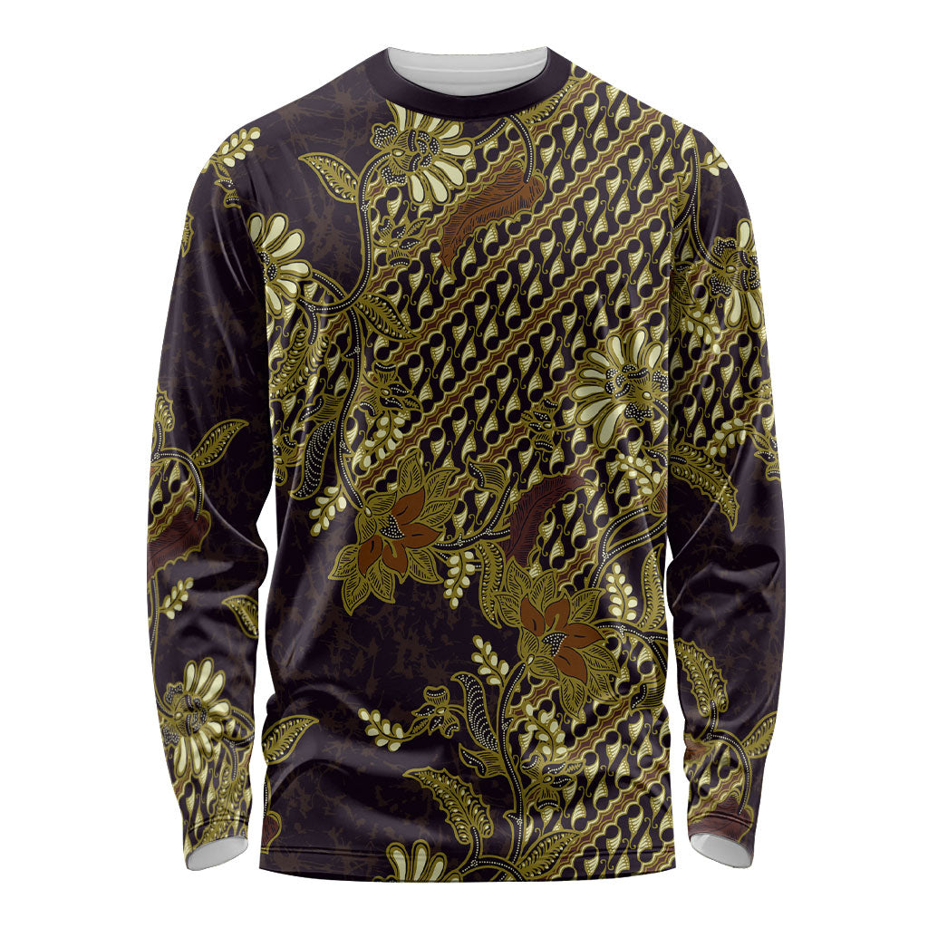 Indonesian Parang Batik Long Sleeve Shirt Yellow Floral Pattern