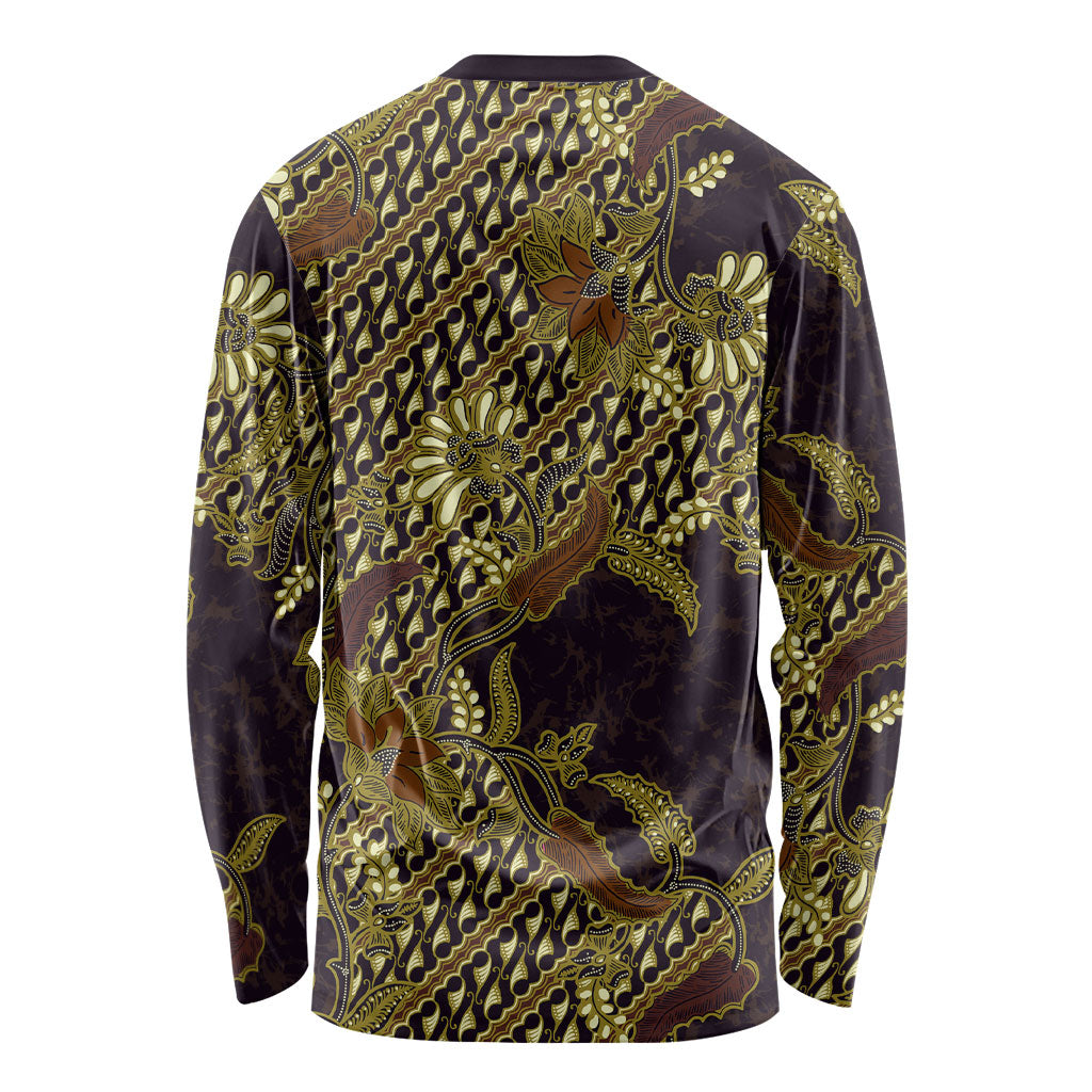 Indonesian Parang Batik Long Sleeve Shirt Yellow Floral Pattern
