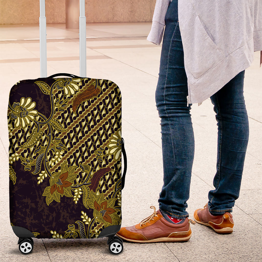 Indonesian Parang Batik Luggage Cover Yellow Floral Pattern