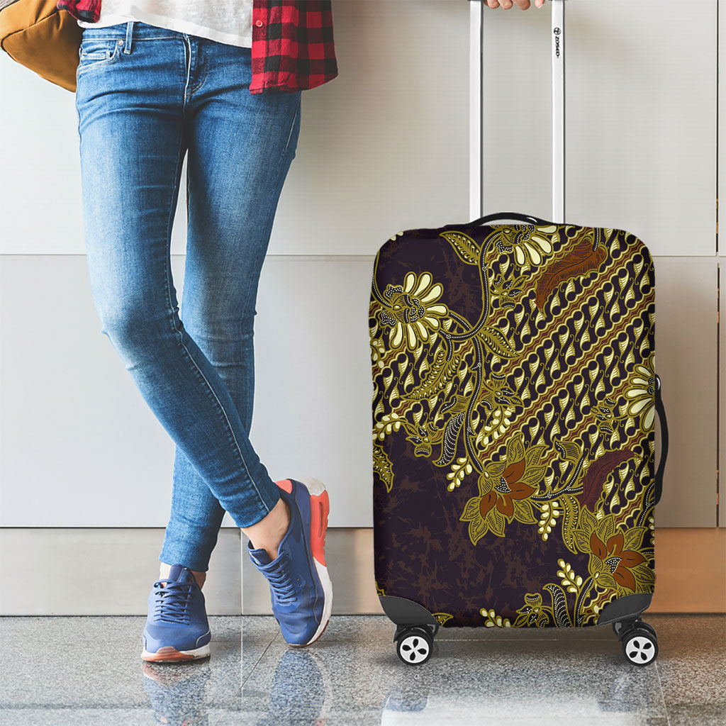 Indonesian Parang Batik Luggage Cover Yellow Floral Pattern