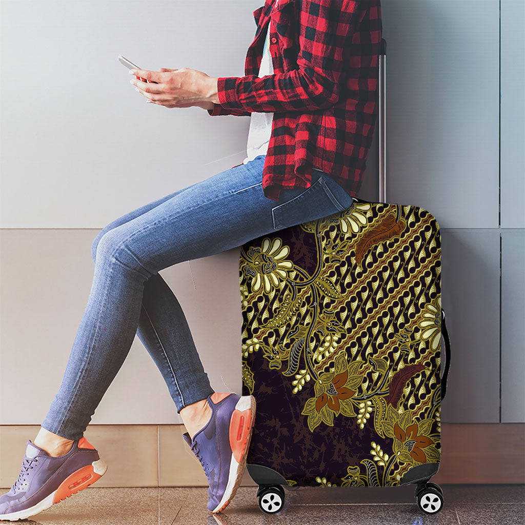 Indonesian Parang Batik Luggage Cover Yellow Floral Pattern