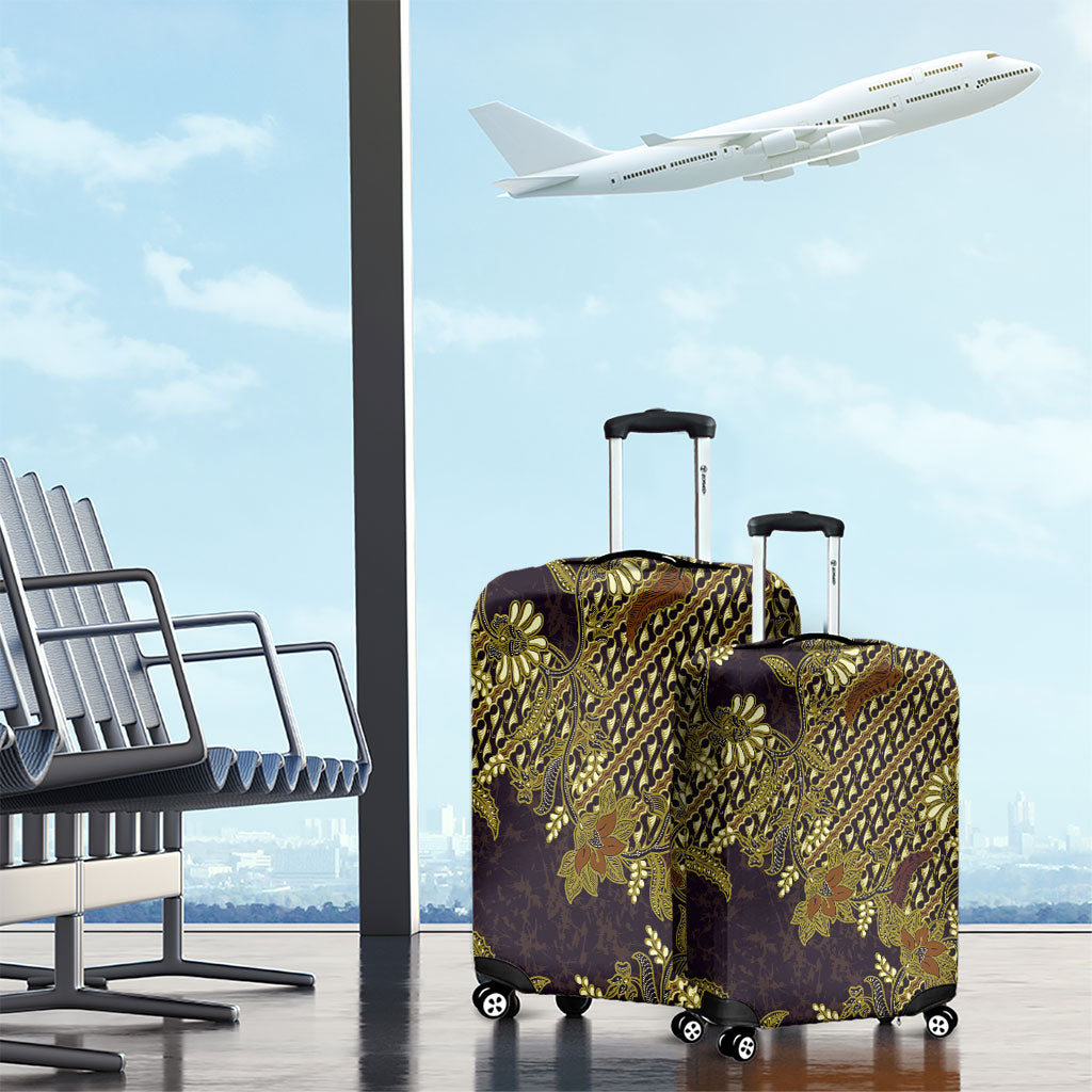 Indonesian Parang Batik Luggage Cover Yellow Floral Pattern
