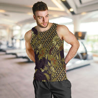 Indonesian Parang Batik Men Tank Top Yellow Floral Pattern