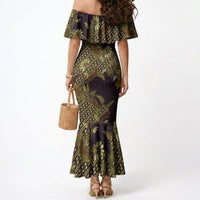 Indonesian Parang Batik Mermaid Dress Yellow Floral Pattern