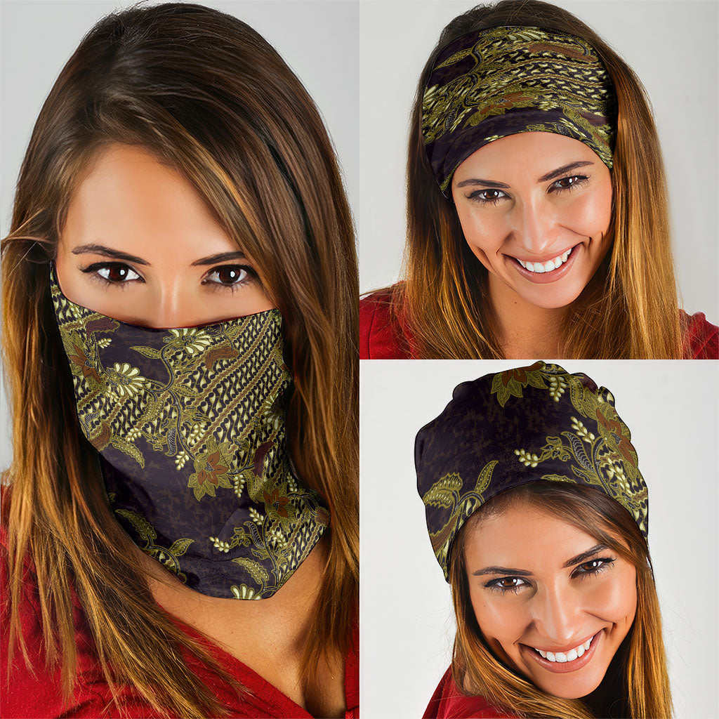 Indonesian Parang Batik Neck Gaiter Yellow Floral Pattern