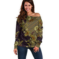 Indonesian Parang Batik Off Shoulder Sweater Yellow Floral Pattern