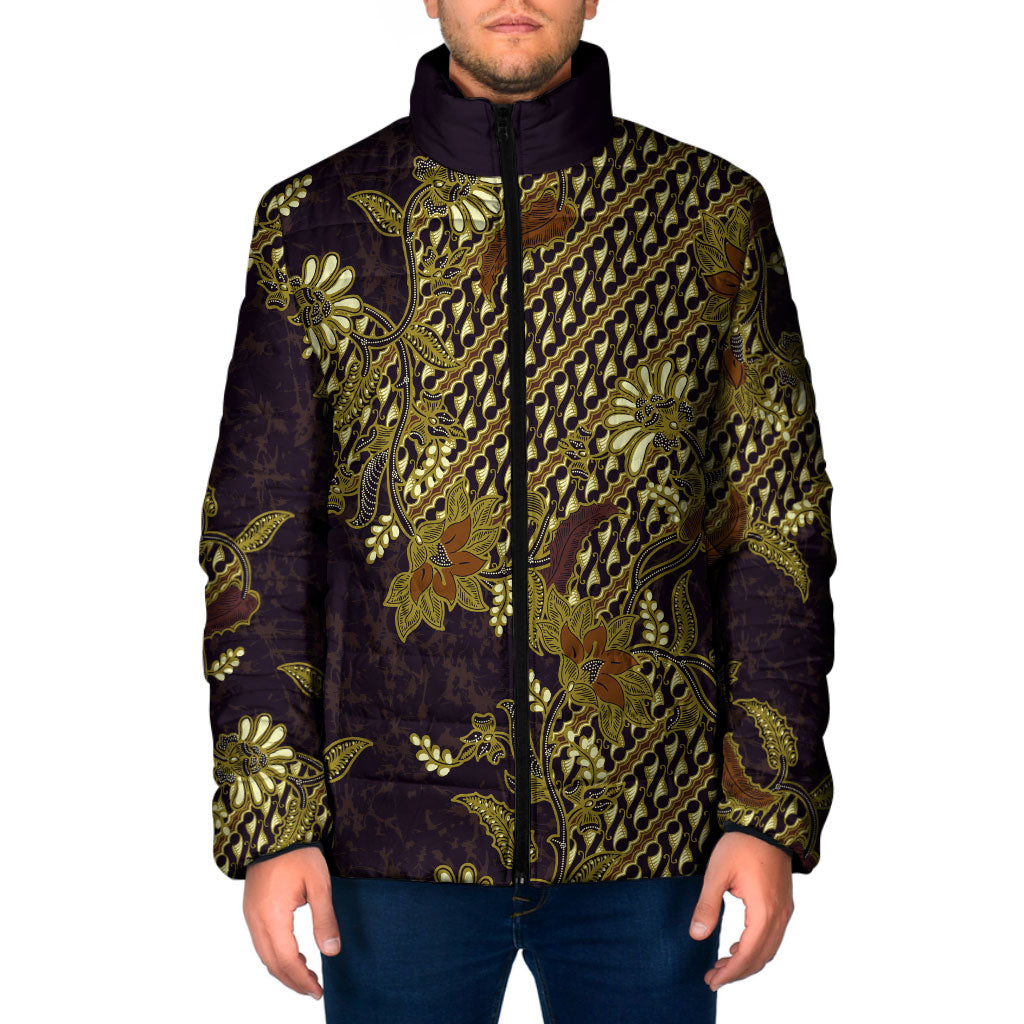 Indonesian Parang Batik Padded Jacket Yellow Floral Pattern