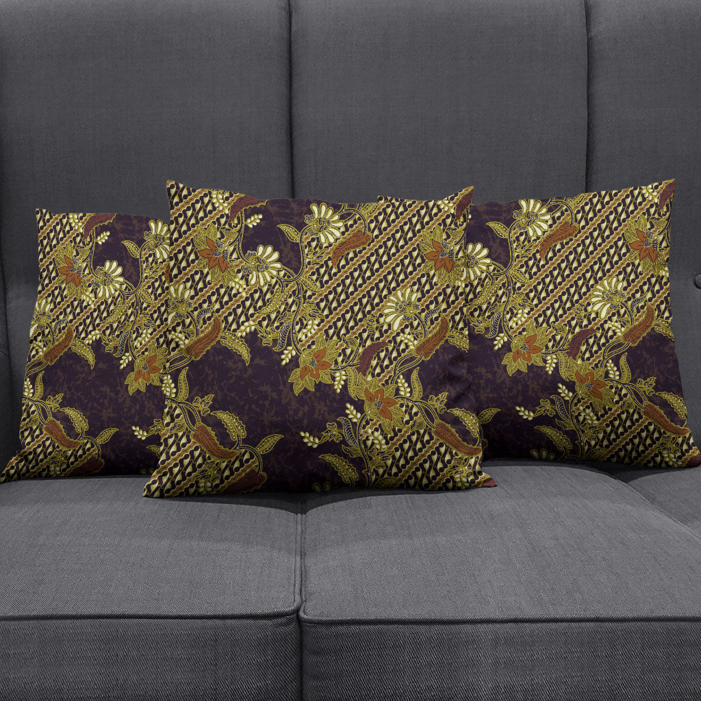 Indonesian Parang Batik Pillow Cover Yellow Floral Pattern