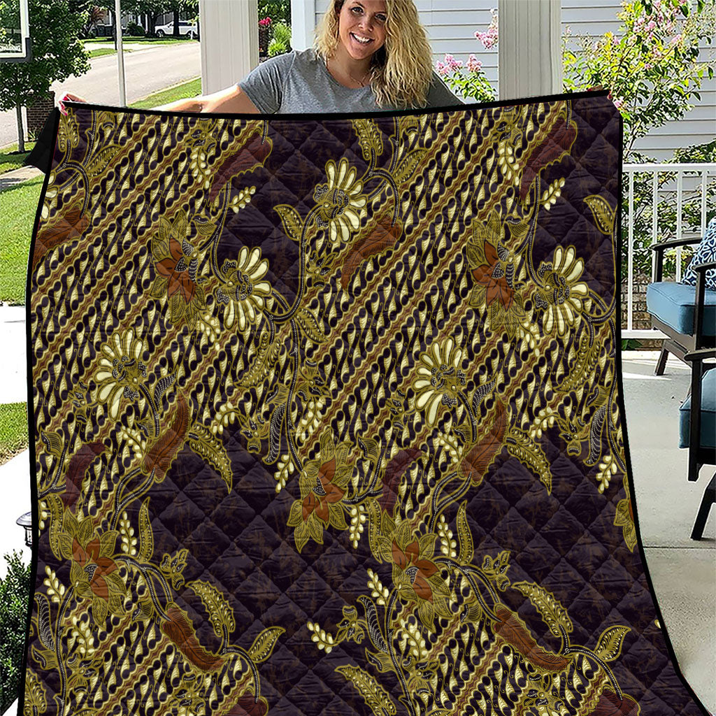 Indonesian Parang Batik Quilt Yellow Floral Pattern