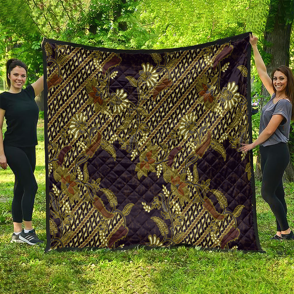 Indonesian Parang Batik Quilt Yellow Floral Pattern