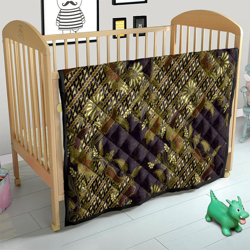 Indonesian Parang Batik Quilt Yellow Floral Pattern